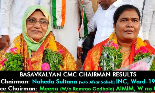 Basavakalyan CMC Chairman elections: Congress’s Naheda Begum Wins Chairman, Majlis’s Meena Godbole gets Vice Chairman