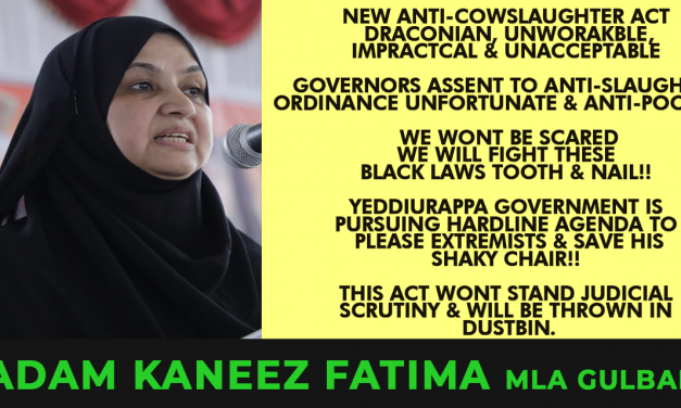 Governors Assent to Anti-slaughter ordinance unfortunate & anti-poor act: MLA Kaneez Fatima.